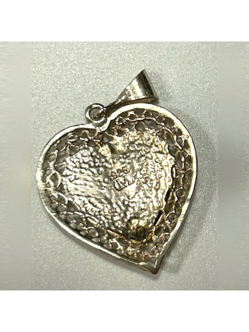 Sterling Silver Filigree Heart Pendant Necklace 925 Italy Box Chain